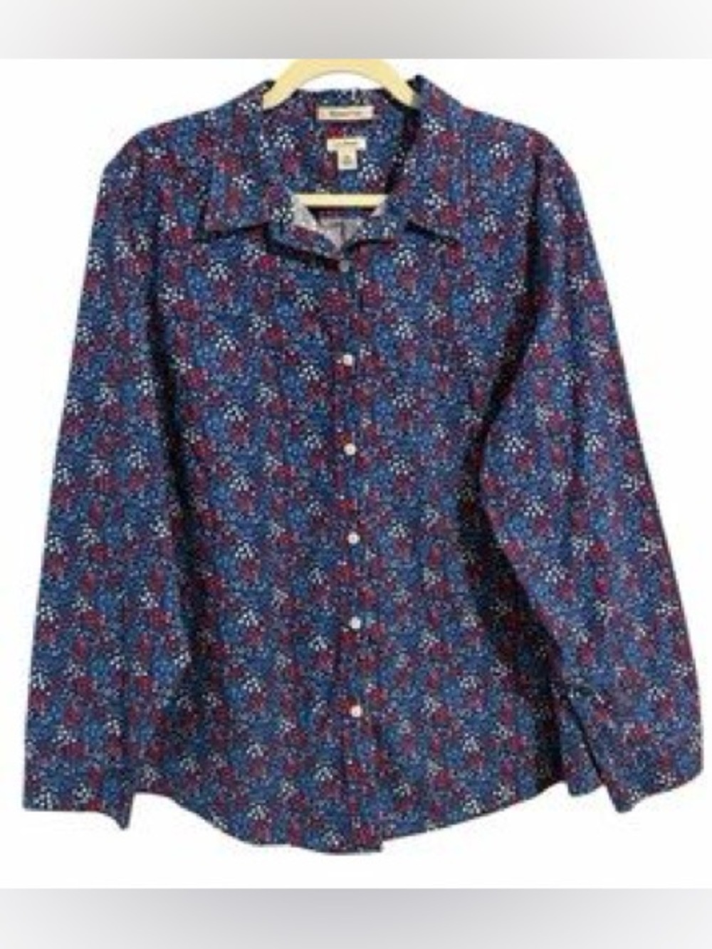NWOT- L.L. Bean Blue Floral Button-Up Blouse Size 16